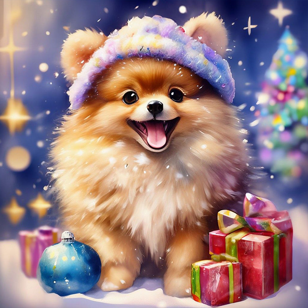 Christmas Pomeranian - Full Round Drill Diamond Painting 30*30CM