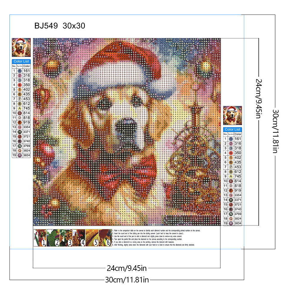 Golden Retriever With Santa Hat - Full Round Drill Diamond Painting 30*30CM