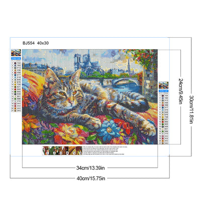 Cat - Full Round Drill Diamond Painting 40*30CM