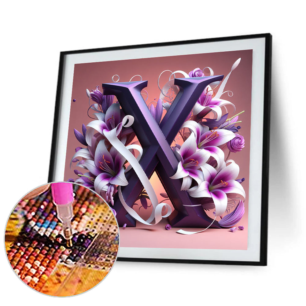 Lily Flower Letter X - Full Round Drill Diamond Painting 40*40CM