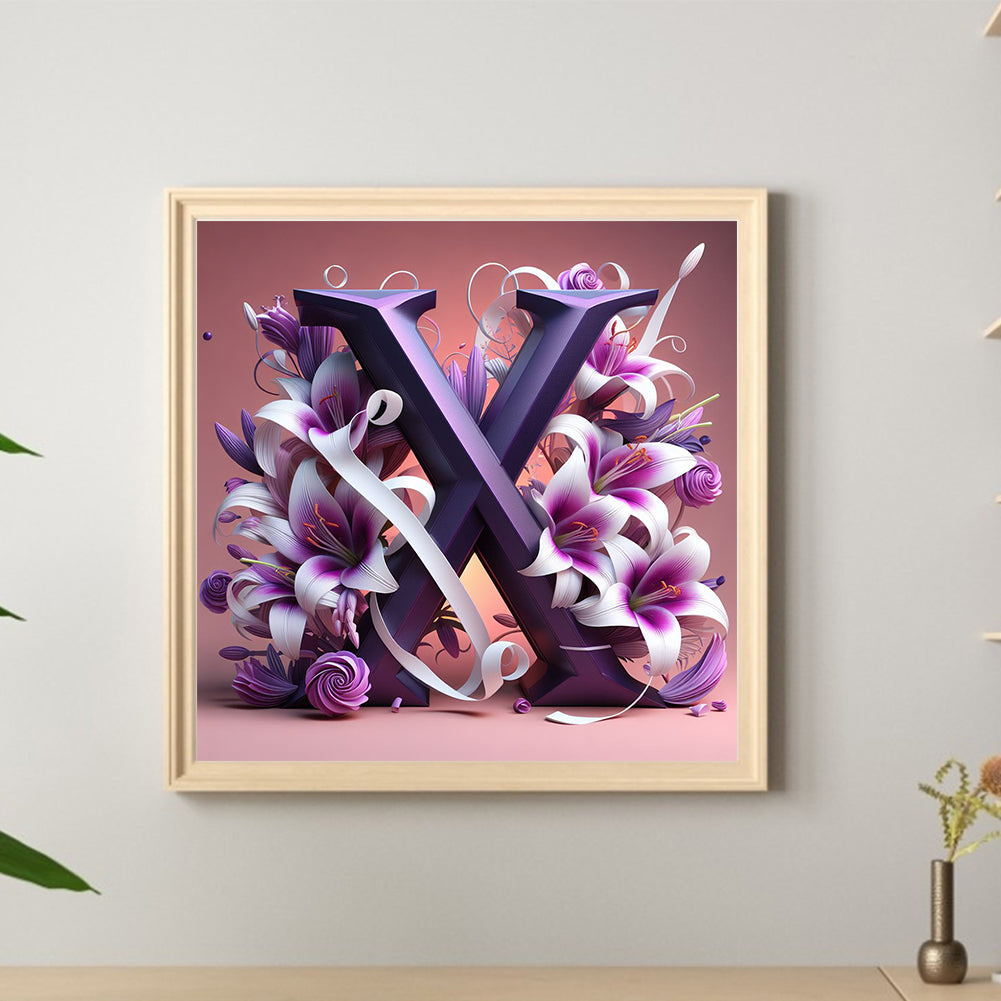 Lily Flower Letter X - Full Round Drill Diamond Painting 40*40CM