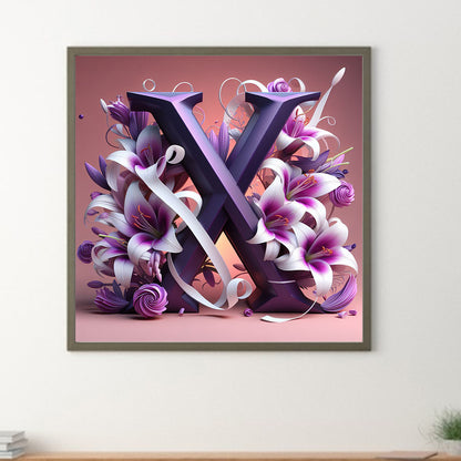 Lily Flower Letter X - Full Round Drill Diamond Painting 40*40CM