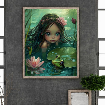 Frog Lotus Leaf Girl - Full Round Drill Diamond Painting 40*50CM