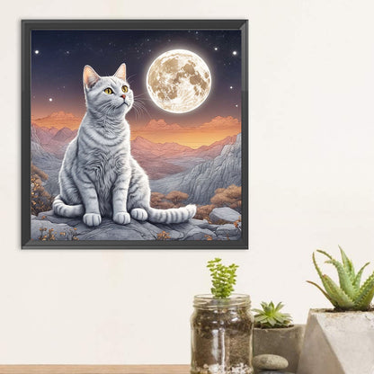 Moon Cat - Full Round Drill Diamond Painting 30*30CM