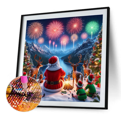 Santa Claus And Elk Watching Fireworks - Full Round Drill Diamond Painting 40*40CM