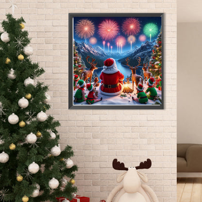 Santa Claus And Elk Watching Fireworks - Full Round Drill Diamond Painting 40*40CM