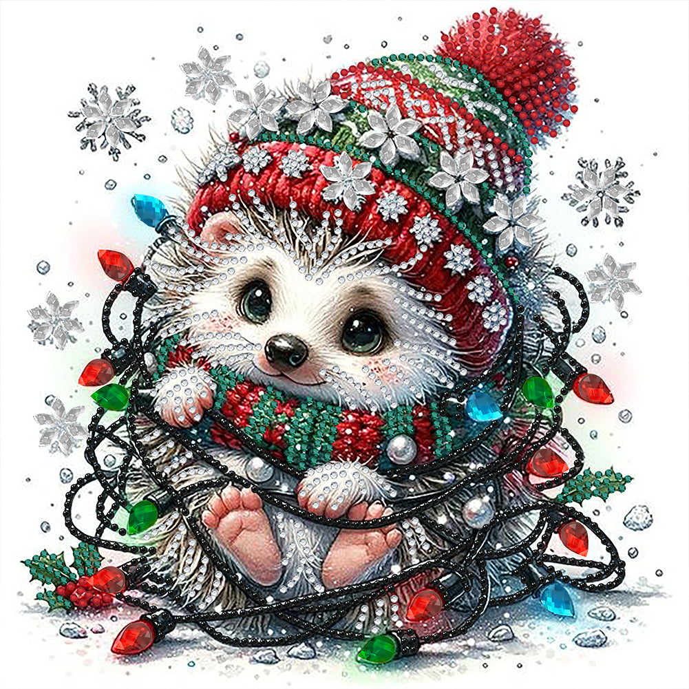 Christmas Lights And Little Hedgehog - Special Shaped Drill Diamond Painting 30*30CM