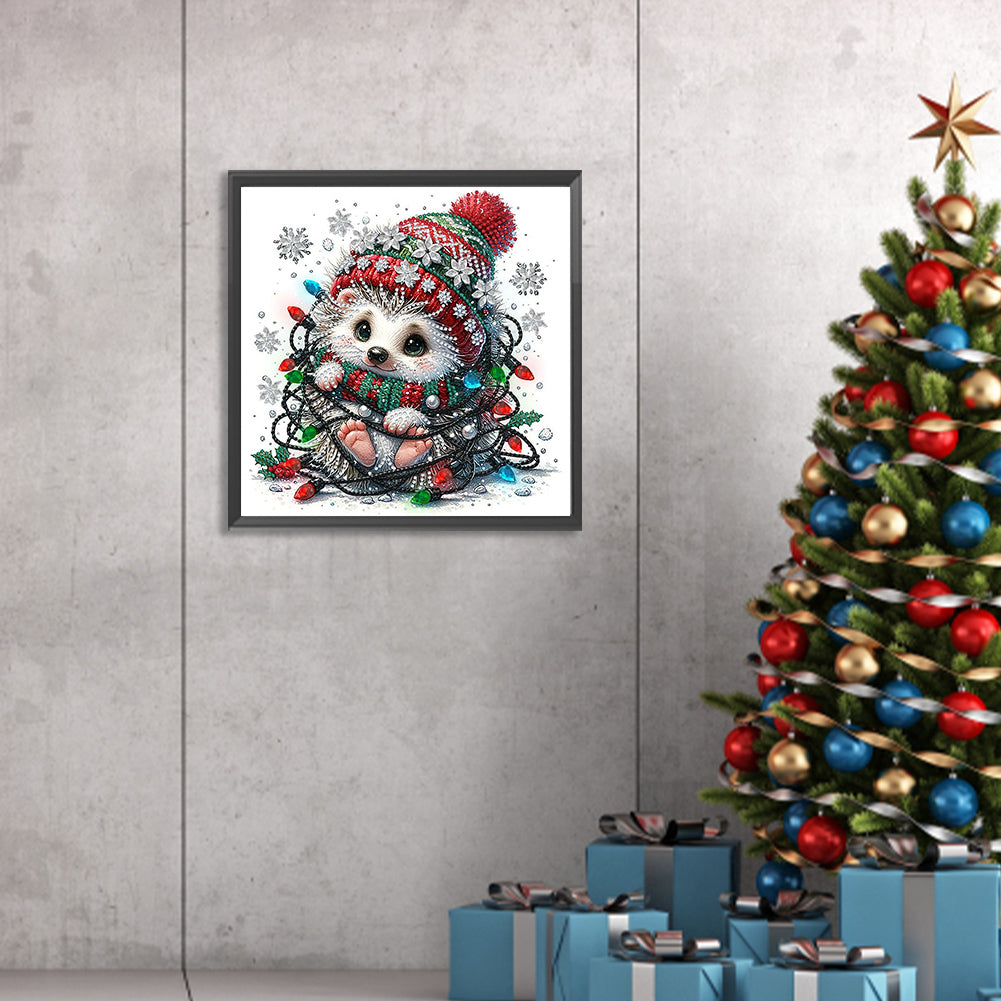 Christmas Lights And Little Hedgehog - Special Shaped Drill Diamond Painting 30*30CM