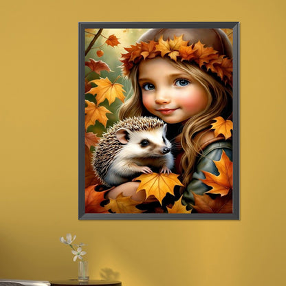 Girl Holding A Hedgehog - Full Square Drill Diamond Painting 40*50CM