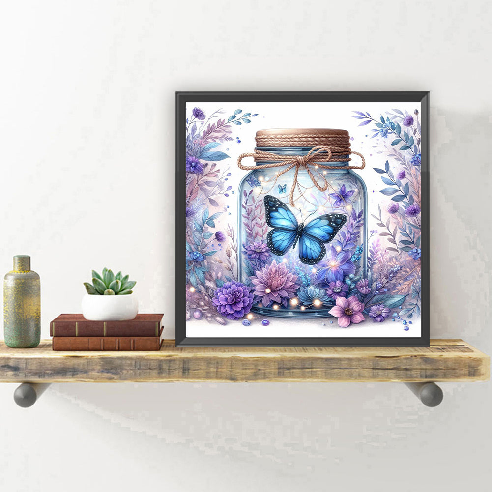 Purple Flower Vase With Butterfly - Full Round Drill Diamond Painting 30*30CM