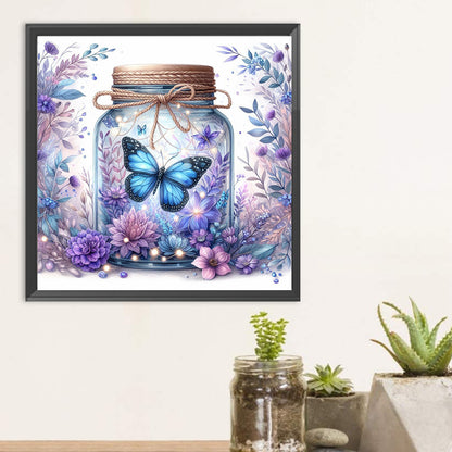 Purple Flower Vase With Butterfly - Full Round Drill Diamond Painting 30*30CM