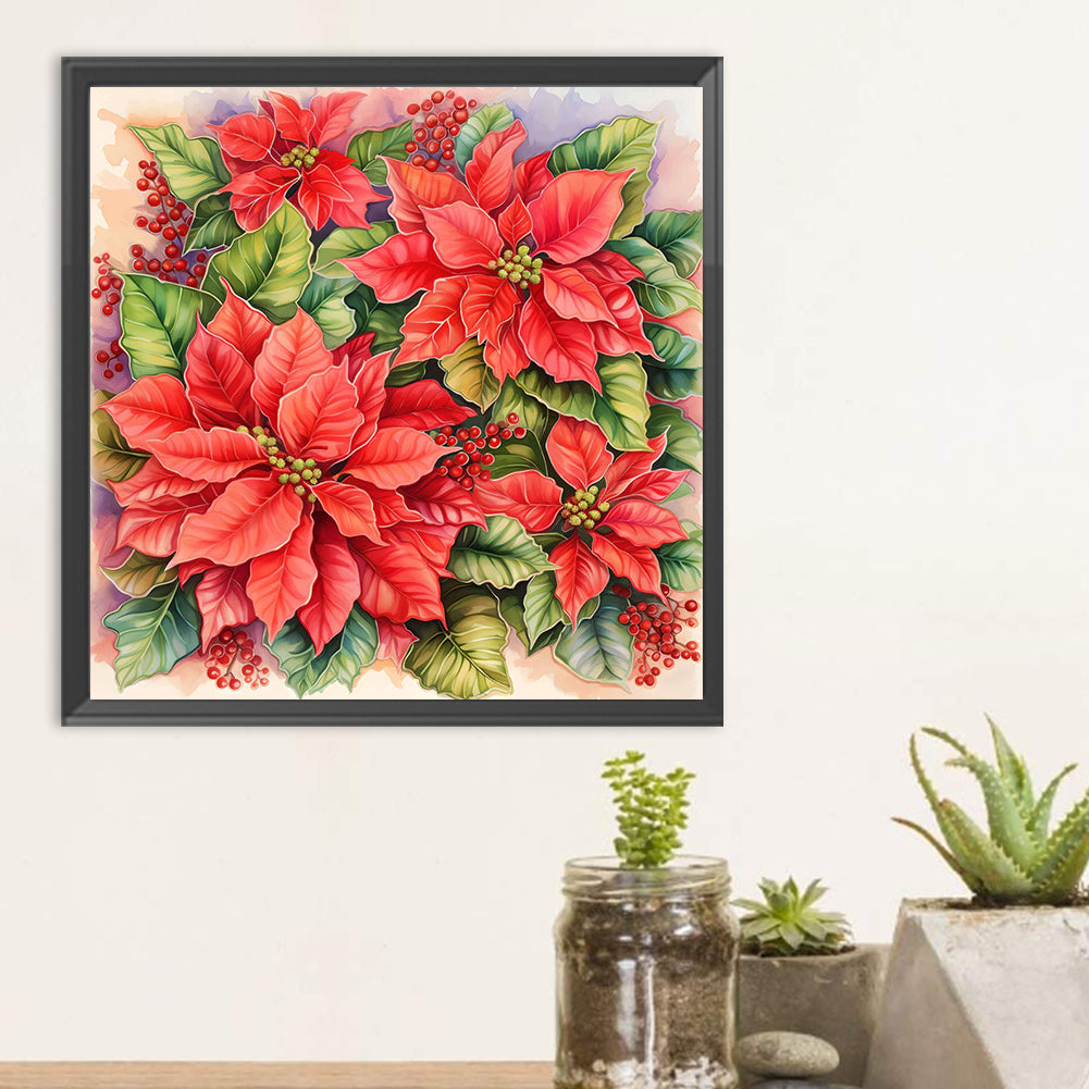 Poinsettia - Full Round Drill Diamond Painting 30*30CM