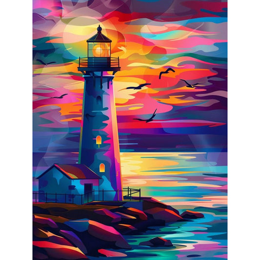 Sunset Lighthouse - Full Round Drill Diamond Painting 30*40CM