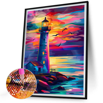 Sunset Lighthouse - Full Round Drill Diamond Painting 30*40CM