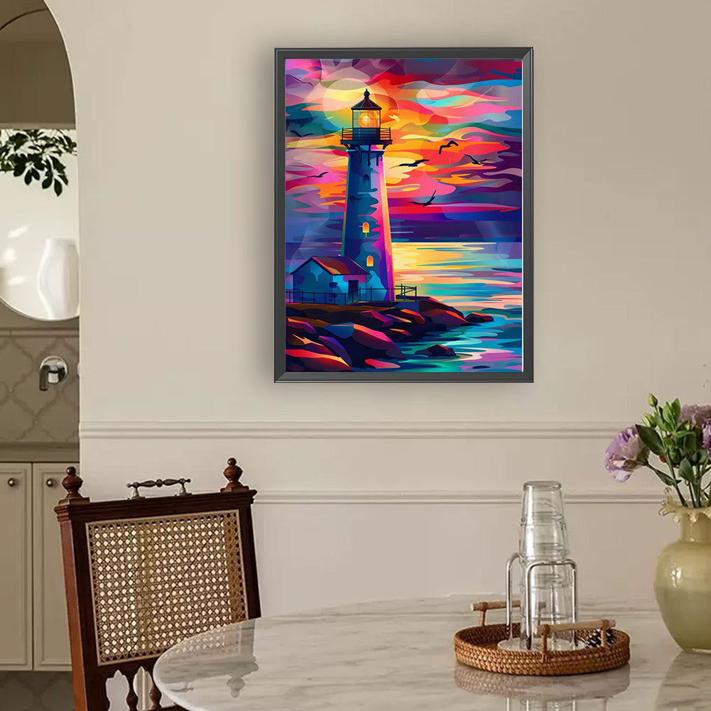 Sunset Lighthouse - Full Round Drill Diamond Painting 30*40CM