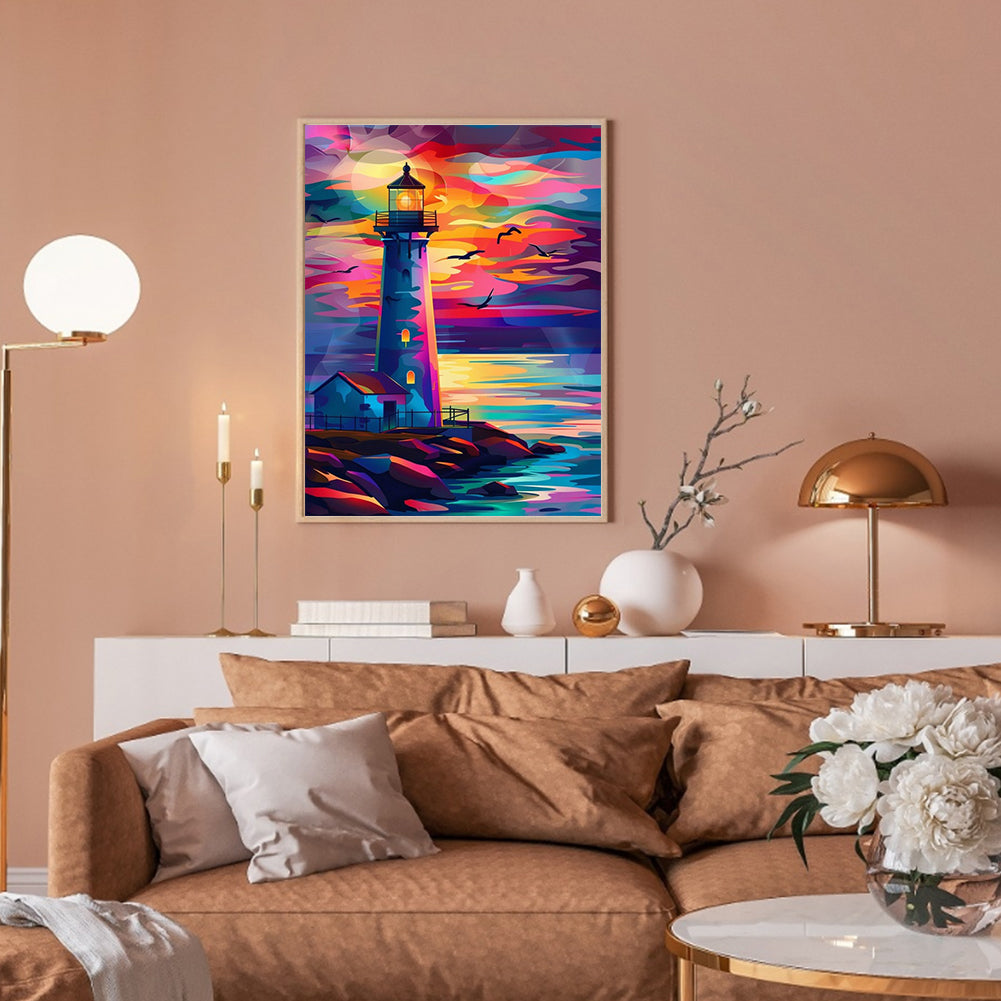 Sunset Lighthouse - Full Round Drill Diamond Painting 30*40CM