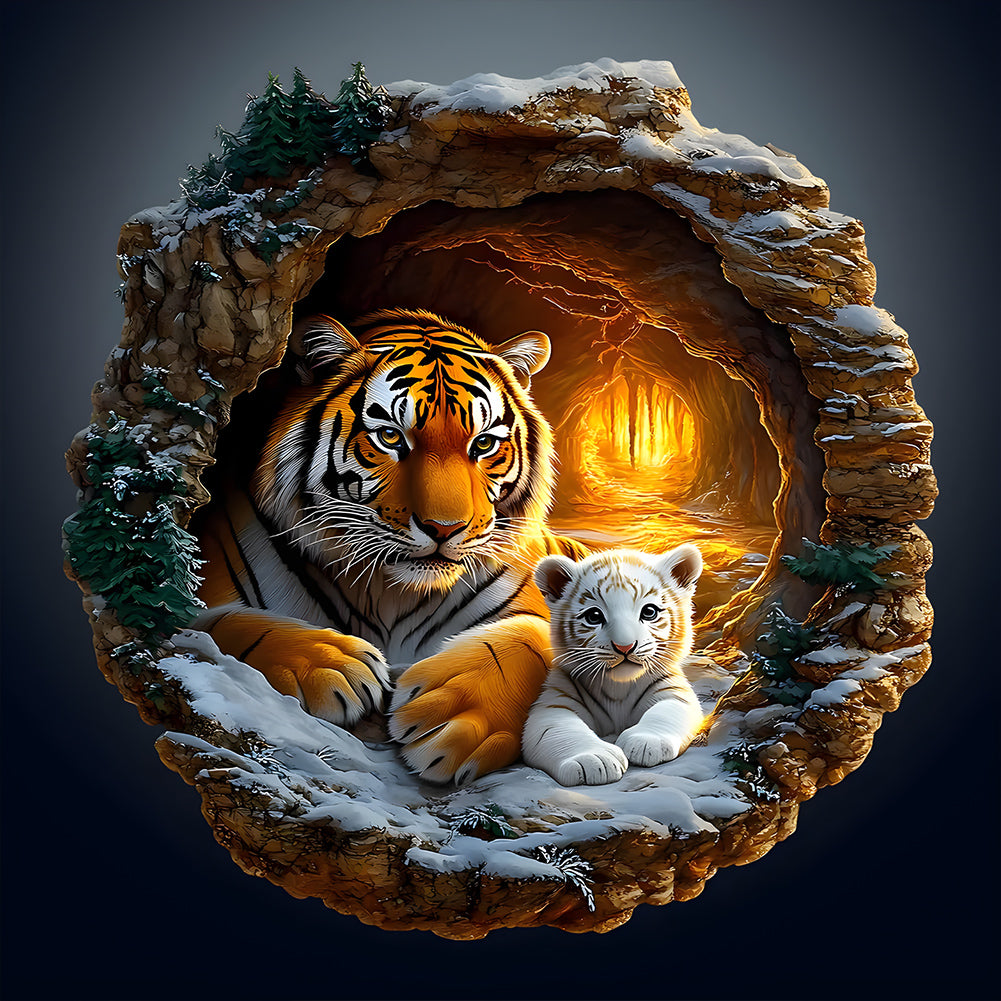 Cave Tiger - Full Round Drill Diamond Painting 30*30CM