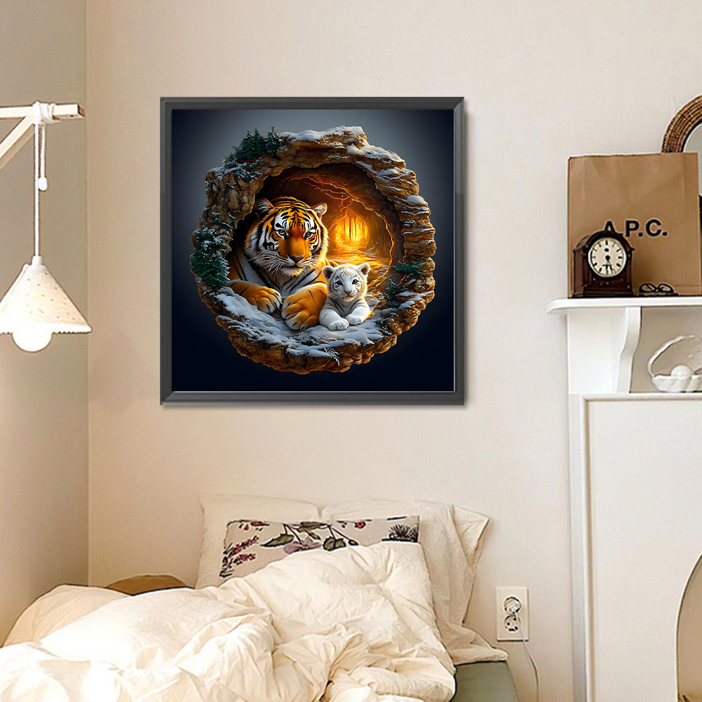 Cave Tiger - Full Round Drill Diamond Painting 30*30CM