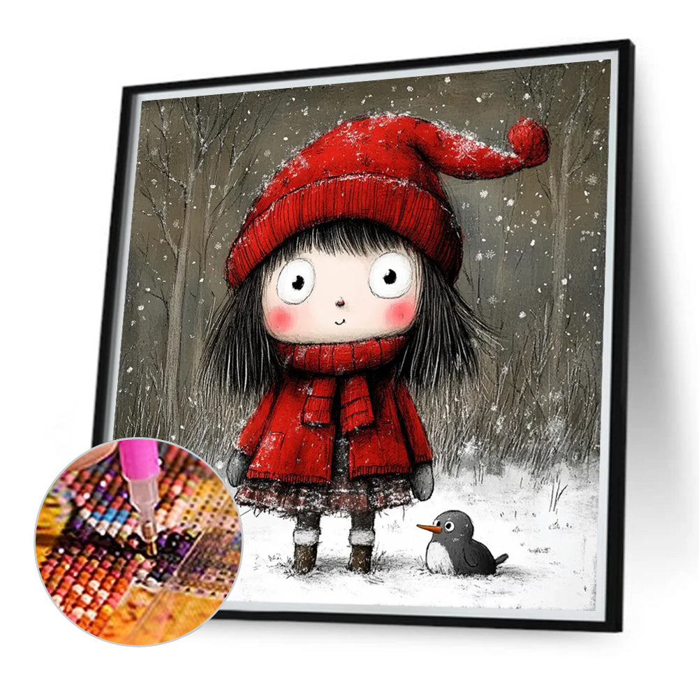 Cartoon Little Red Riding Hood Girl - Full Round Drill Diamond Painting 40*40CM