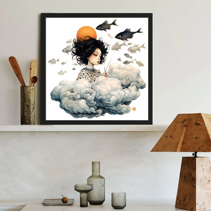 Cartoon Girl And Cloud - Full Round Drill Diamond Painting 40*40CM