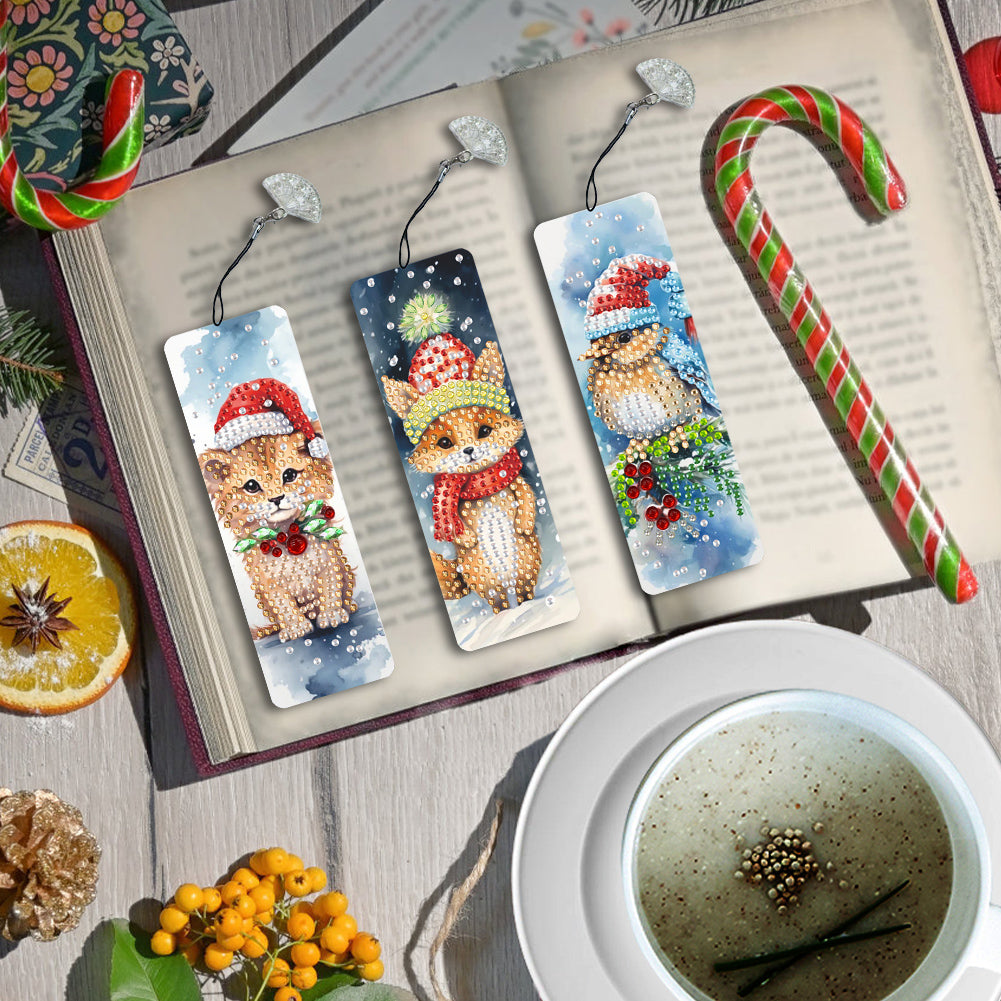 3Pcs Special Shape Christmas Animals Diamond Painting Bookmark for Bookworms