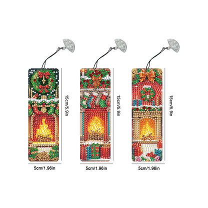 3Pcs Special Shape Christmas Fireplace Diamond Painting Bookmark for Bookworms