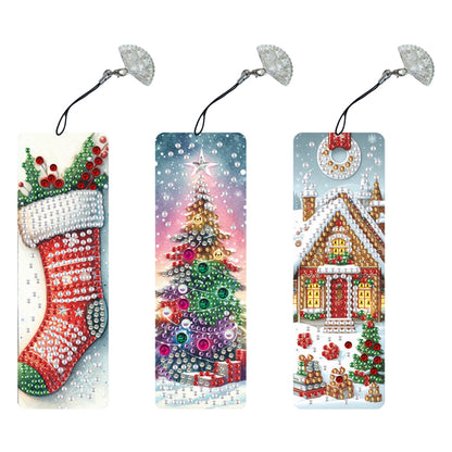3Pcs Special Shape Christmas Tree House Sock Diamond Painting Bookmark
