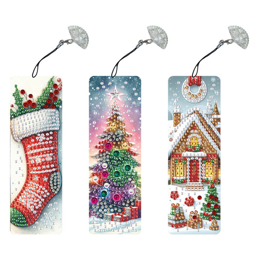 3Pcs Special Shape Christmas Tree House Sock Diamond Painting Bookmark