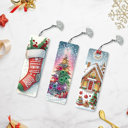 3Pcs Special Shape Christmas Tree House Sock Diamond Painting Bookmark