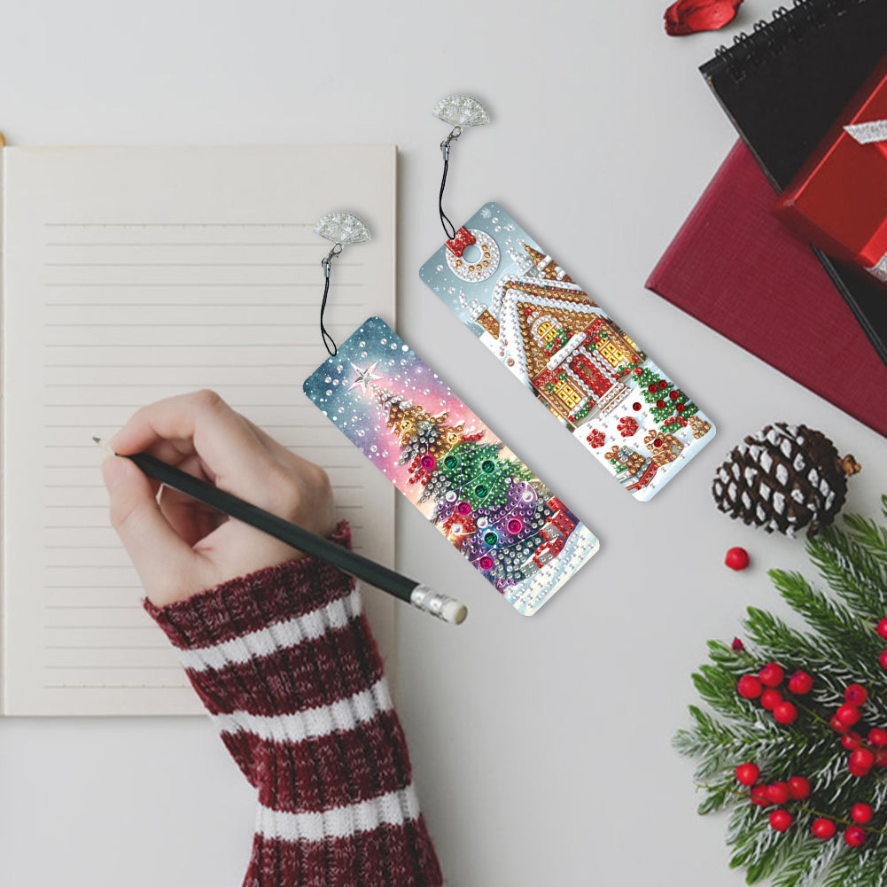 3Pcs Special Shape Christmas Tree House Sock Diamond Painting Bookmark