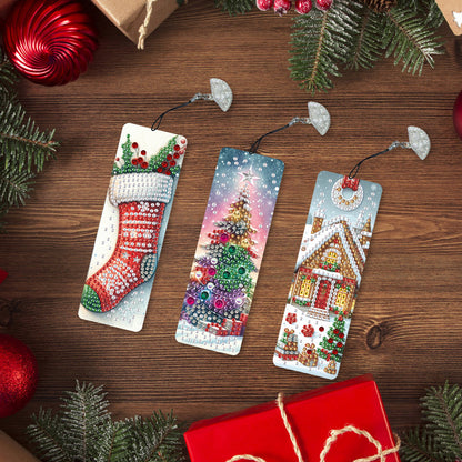 3Pcs Special Shape Christmas Tree House Sock Diamond Painting Bookmark