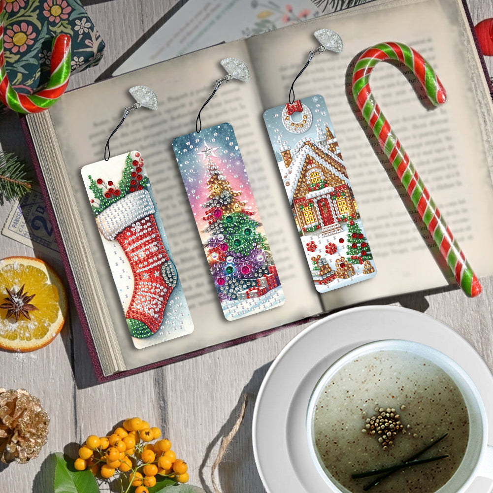 3Pcs Special Shape Christmas Tree House Sock Diamond Painting Bookmark