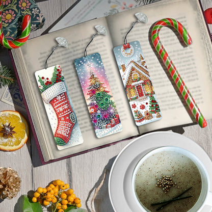 3Pcs Special Shape Christmas Tree House Sock Diamond Painting Bookmark