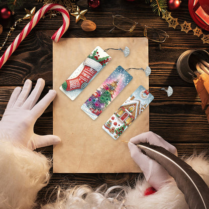 3Pcs Special Shape Christmas Tree House Sock Diamond Painting Bookmark