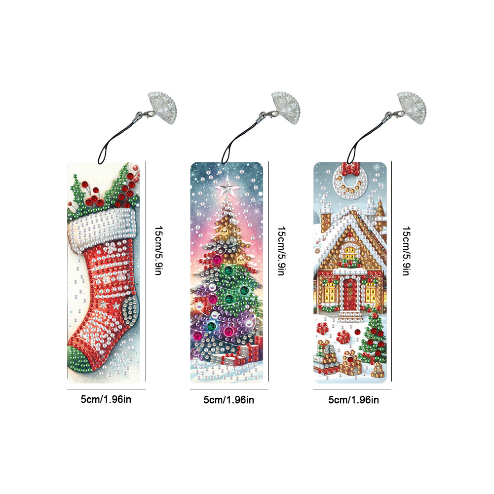 3Pcs Special Shape Christmas Tree House Sock Diamond Painting Bookmark