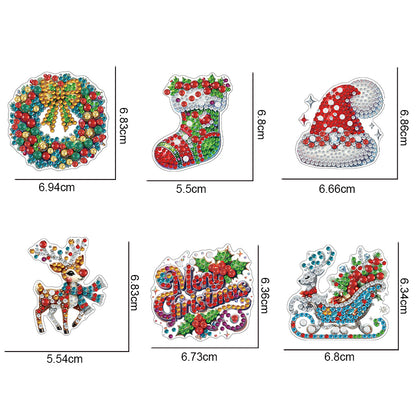 6Pcs Acrylic Merry Christmas Fridge Stickers Diamond Art Magnets Decals