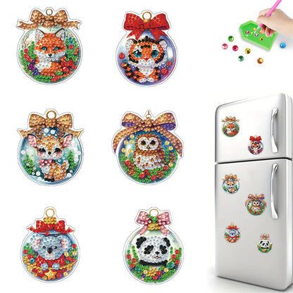 6Pcs Acrylic Christmas Animals Fridge Stickers Diamond Art Magnets Decals