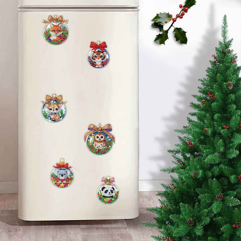 6Pcs Acrylic Christmas Animals Fridge Stickers Diamond Art Magnets Decals