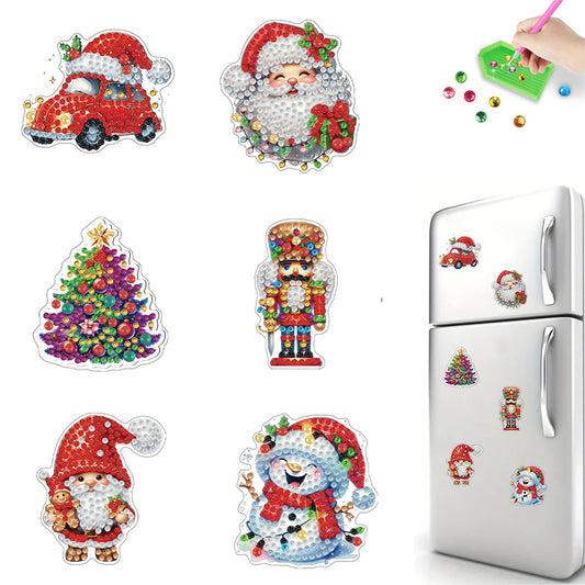 6Pcs Acrylic Christmas Fridge Stickers Diamond Art Magnets Decals for Home Decor