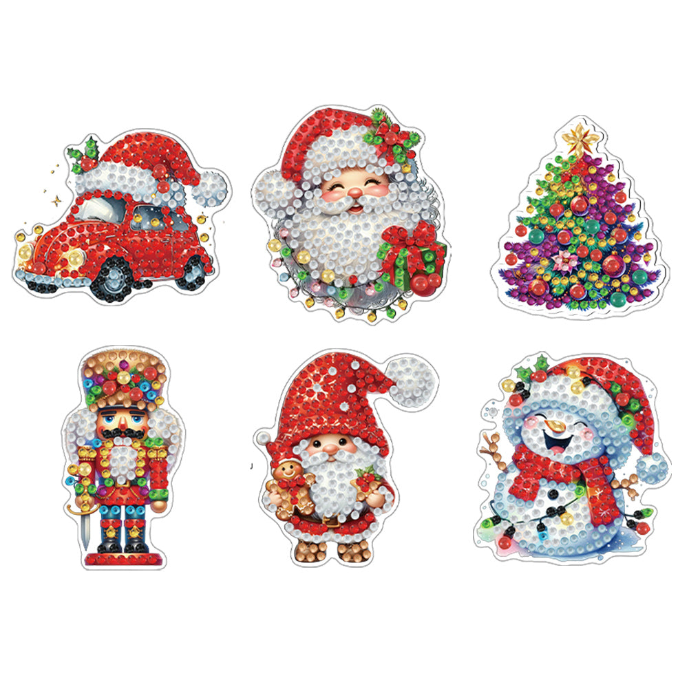 6Pcs Acrylic Christmas Fridge Stickers Diamond Art Magnets Decals for Home Decor