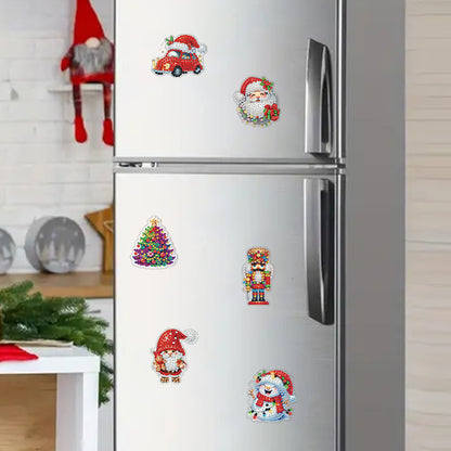 6Pcs Acrylic Christmas Fridge Stickers Diamond Art Magnets Decals for Home Decor