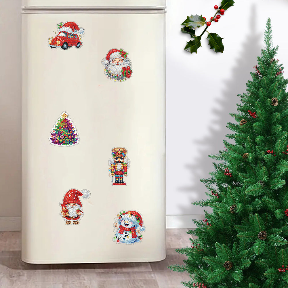 6Pcs Acrylic Christmas Fridge Stickers Diamond Art Magnets Decals for Home Decor