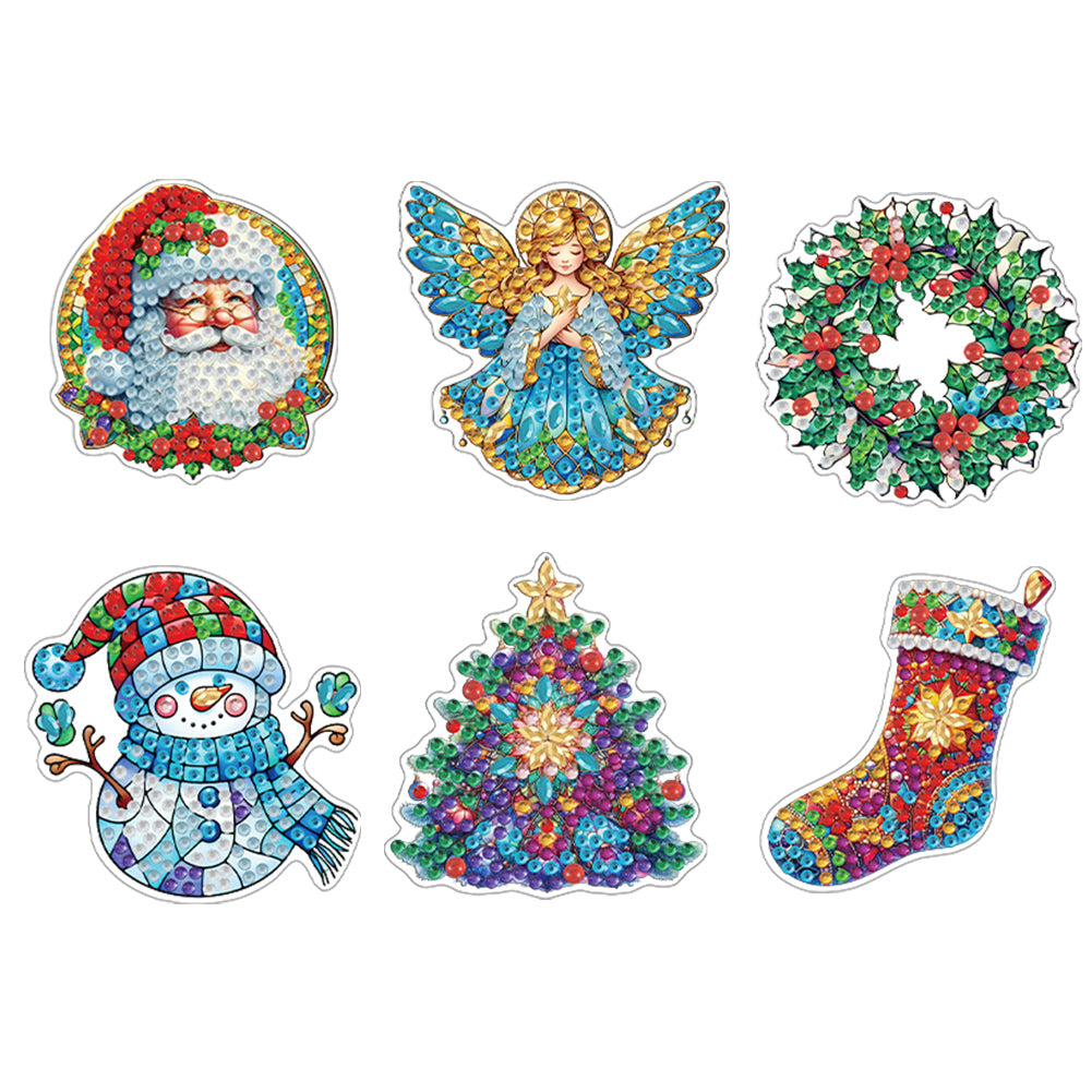 6Pcs Acrylic Christmas Fridge Stickers Diamond Art Magnets Decals for Home Decor