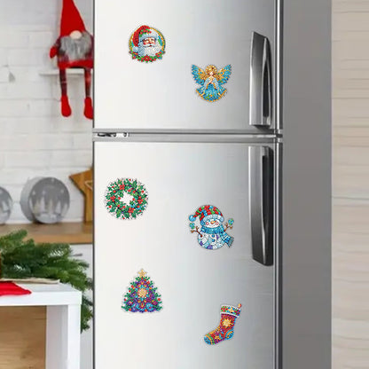 6Pcs Acrylic Christmas Fridge Stickers Diamond Art Magnets Decals for Home Decor