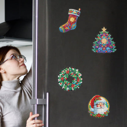 6Pcs Acrylic Christmas Fridge Stickers Diamond Art Magnets Decals for Home Decor