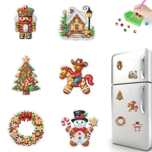 6Pcs Acrylic Christmas Cookies Fridge Stickers Diamond Art Magnets Decals