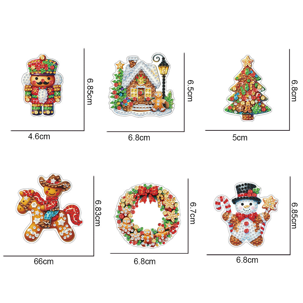 6Pcs Acrylic Christmas Cookies Fridge Stickers Diamond Art Magnets Decals