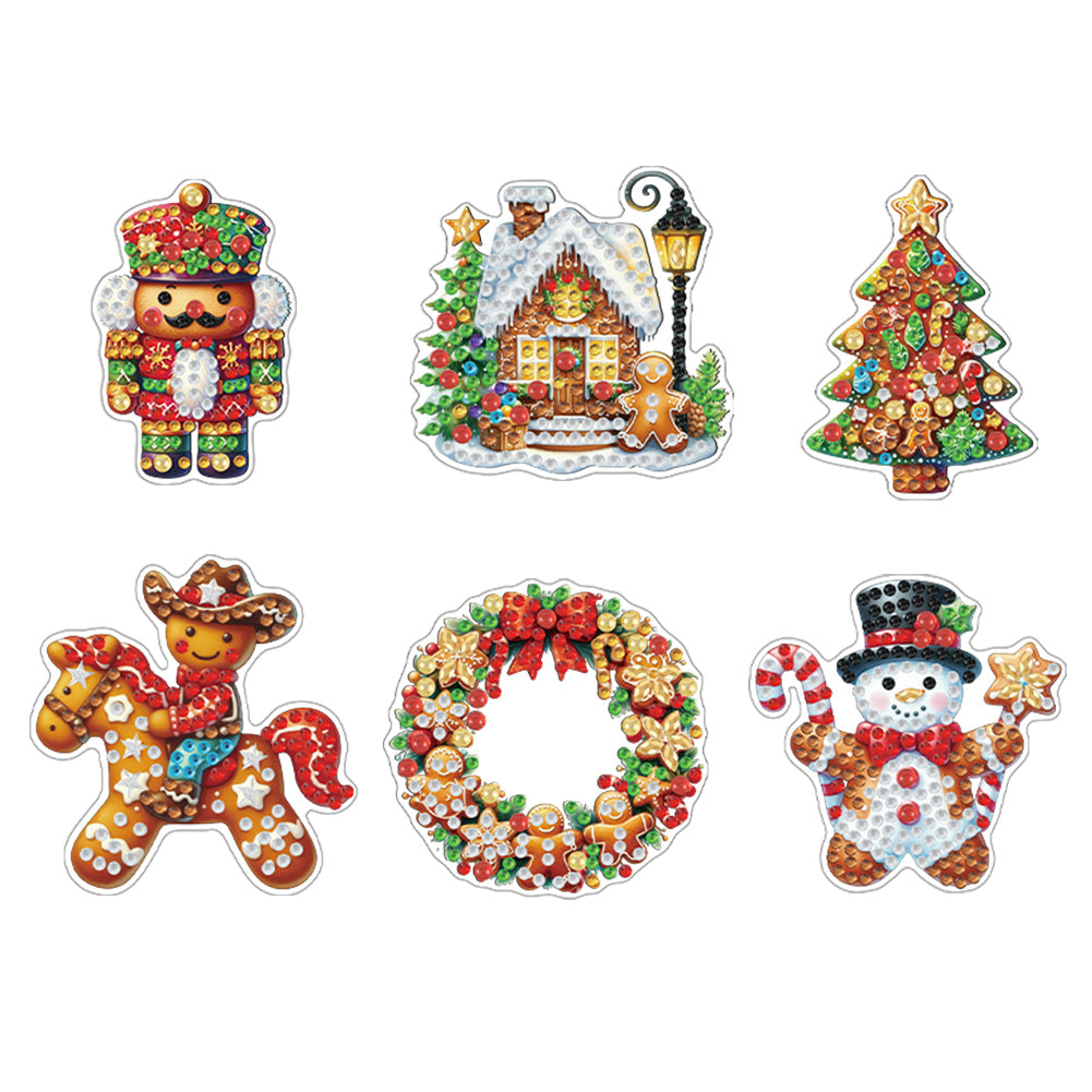 6Pcs Acrylic Christmas Cookies Fridge Stickers Diamond Art Magnets Decals