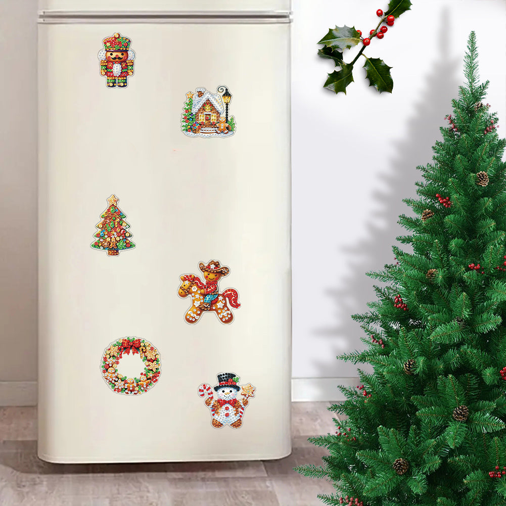 6Pcs Acrylic Christmas Cookies Fridge Stickers Diamond Art Magnets Decals