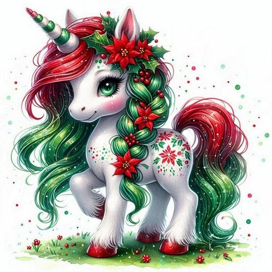 Christmas Unicorn - Full Round Drill Diamond Painting 30*30CM